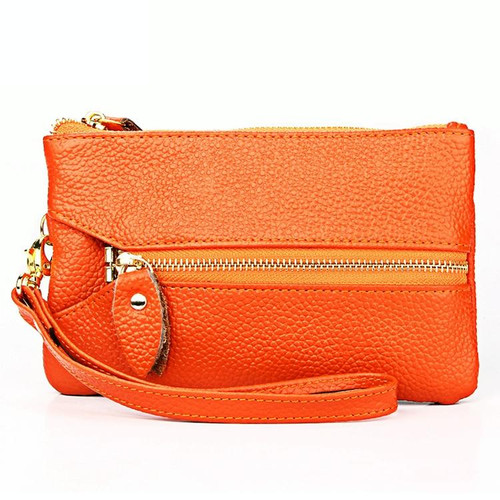 2001 Horizontal Square Litchi Texture Wallet Clutch Bag for Ladies, with Detachable Hand Strap & 6 Key Rings(Orange)