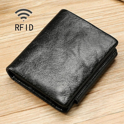 TP-191 Oil Wax Leather Multi-functional RFID Three-fold Wallet(Black)