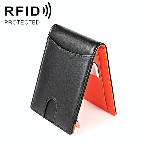 9606 Cowhide Leather Anti-magnetic RFID Multiple Card Slots Wallet for Men, with Zipper Bag(Black)