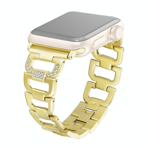 Colorful Diamond Stainless Steel Watch Band for Apple Watch Ultra 49mm&Watch Ultra 2 49mm / Series 9&8&7 45mm / SE 3&SE 2&6&SE&5&4 44mm / 3&2&1 42mm(Gold)