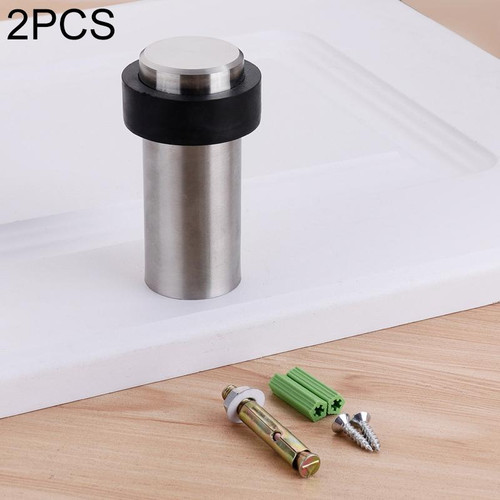 2 PCS Rubber Anti-Collision Door Gear Punching Stainless Steel Round Door Resistant Home Floor-Shaped Cylindrical Door Touch, Specification: 80mm Punch
