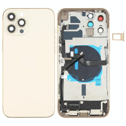 Battery Back Cover Assembly (with Side Keys & Speaker Ringer Buzzer & Motor & Camera Lens & Card Tray & Power Button + Volume Button + Charging Port & Wireless Charging Module) for iPhone 12 Pro Max(Gold)