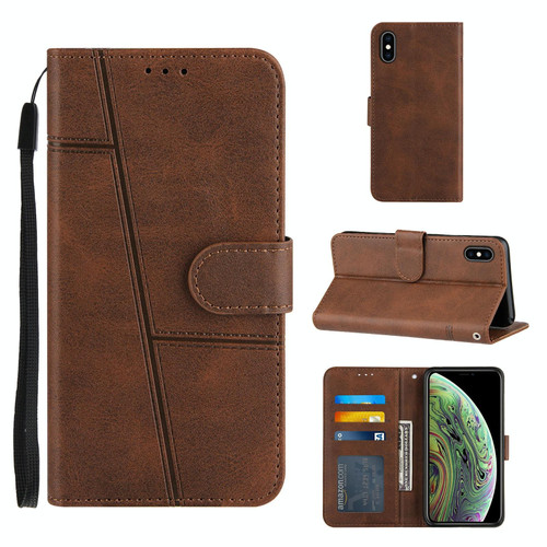 For iPhone XS Max Stitching Calf Texture Buckle Horizontal Flip Leather Case with Holder & Card Slots & Wallet & Lanyard(Brown)