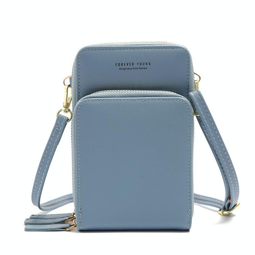Ladies Mobile Phone Bag PU Vertical Large Capacity Mobile Phone Single-Shoulder Messenger Bag(Blue)