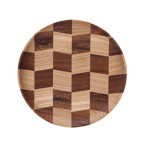 Wooden Tray Dinner Plate Household Fruit Cake Dessert Plate Wooden Dish Round 24cm