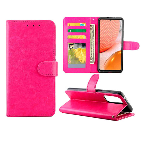 For Samsung Galaxy A72 5G / 4G Crazy Horse Texture Leather Horizontal Flip Protective Case with Holder & Card Slots & Wallet & Photo Frame(Rose Red)