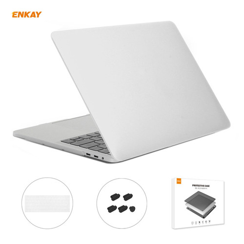 ENKAY 3 in 1 Matte Laptop Protective Case + EU Version TPU Keyboard Film + Anti-dust Plugs Set for MacBook Pro 15.4 inch A1707 & A1990 (with Touch Bar)(White)