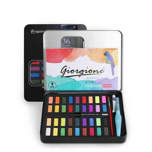36 Colors Solid Watercolor Paint Children Sketch Watercolor(Black Tin Box)