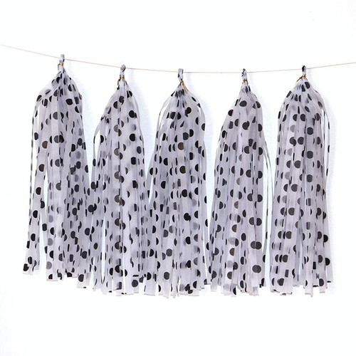 6 Packs Color Polka Dot Paper Tassels Birthday Room Decoration Ribbon Garland(TM-0017 Black Dot)