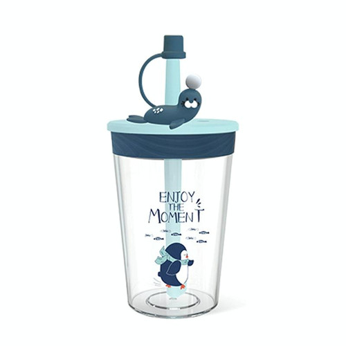 Children Cartoon Marine Animal Straw Drinking Cup Safe And Environmentally Friendly Plastic Drinking Cup(Navy Blue)