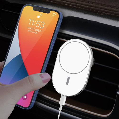 X19 Magsafe Car Air Outlet Vent Mount Clamp Holder 15W Fast Charging Qi Magnetic Wireless Charger(White)