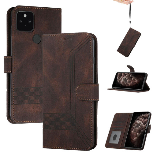 For Google Pixel 5a 5G Cubic Skin Feel Flip Leather Phone Case(Dark Brown) For Google Pixel 5a 5G Cubic Skin Feel Flip Leather Phone Case(Dark Brown)