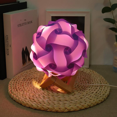 Creative Bedroom Bedside Night Light USB Round Romantic Room Decoration Lamp with Wood Base, Style: Finished Product(Purple)