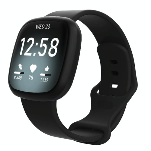 For Fitbit Versa 4 / Versa 3 / Sense 2 / Sense Silicone Watch Band, Size: L(Black)