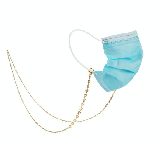 2 PCS Flower Gold-Plated Stainless Steel Hanging Neck Chain Anti-Lost Mask Lanyard(Gold White Flower)