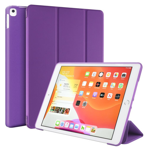 Three-folding Surface PU Leather TPU Matte Soft Bottom Case with Holder & Sleep / Wake-up Function For iPad 10.2 2021 / 2020 / 2019 / iPad Pro 10.5 inch (Purple)