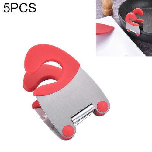 5 PCS Stainless Steel Plastic Pan Edge Clamp Anti-Scald Rubber Bracket Kitchen Gadgets(Red)