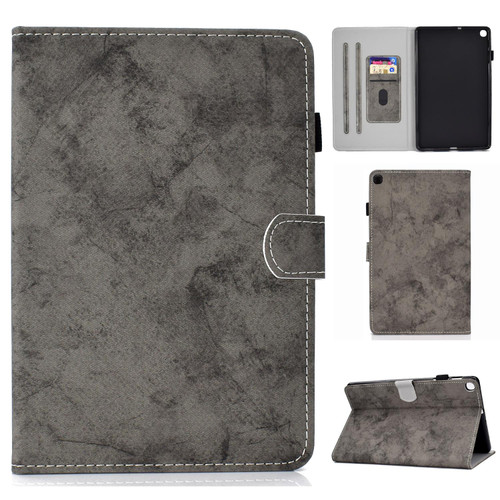 For Samsung Galaxy Tab A7 (2020) T500 Marble Style Cloth Texture Leather Case with Bracket & Card Slot & Pen Slot & Anti Skid Strip(Grey)