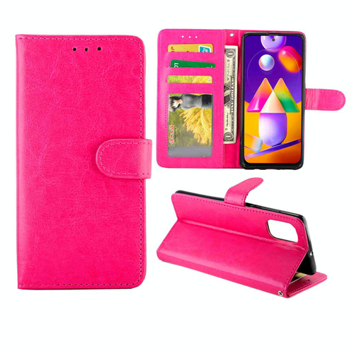 For Samsung Galaxy M31S Crazy Horse Texture Leather Horizontal Flip Protective Case with Holder & Card Slots & Wallet & Photo Frame(Magenta)