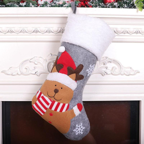 Christmas Decorations Large Felt Christmas Stocking Gift Bag Pendant(Deer)