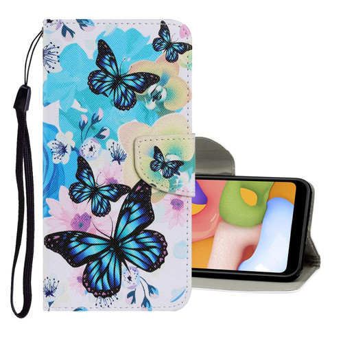 For Samsung Galaxy A20e Coloured Drawing Pattern Horizontal Flip PU Leather Case with Holder & Card Slots & Wallet & Lanyard(Purple Butterfly)