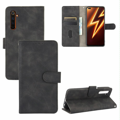 For OPPO Realme 6 Pro Solid Color Skin Feel Magnetic Buckle Horizontal Flip Calf Texture PU Leather Case with Holder & Card Slots & Wallet(Black)