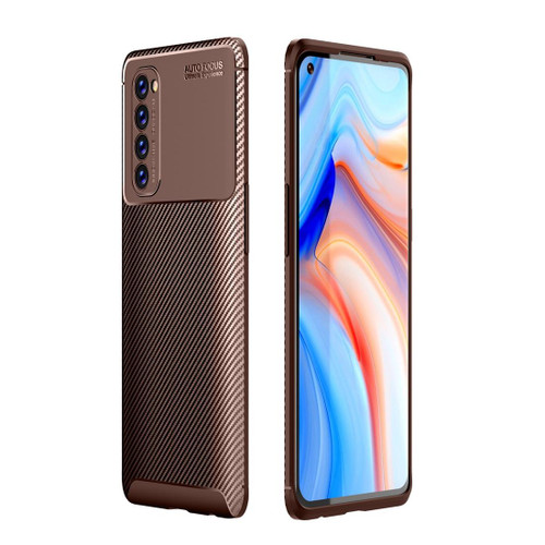 For OPPO Reno4 Pro 4G Global Official Version Carbon Fiber Texture Shockproof TPU Case(Brown)