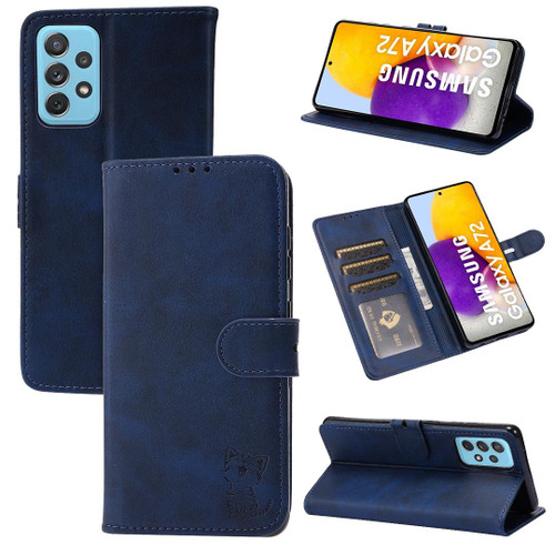 For Samsung Galaxy A33 5G Embossed Happy Cat Pattern Leather Phone Case(Blue)