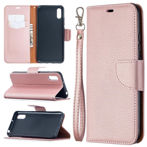For Xiaomi Redmi 9A Litchi Texture Pure Color Horizontal Flip PU Leather Case with Holder & Card Slots & Wallet & Lanyard(Rose Gold)