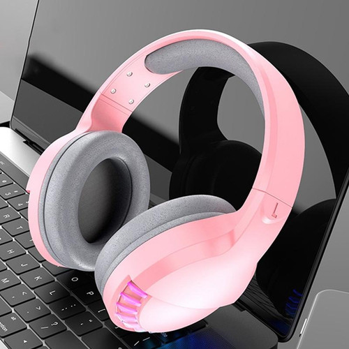 SH33 Bluetooth Wired Dual-mode RGB Headset Mobile Phone Heavy Bass Noise Reduction Gaming Headset( Pink)