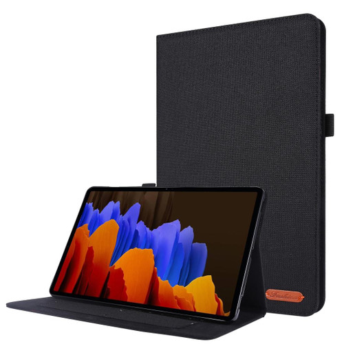 For Samsung Galaxy Tab S8 / Galaxy Tab S7 T870/T875 Horizontal Flip TPU + Fabric PU Leather Protective Case with Card Slots & Holder(Black)