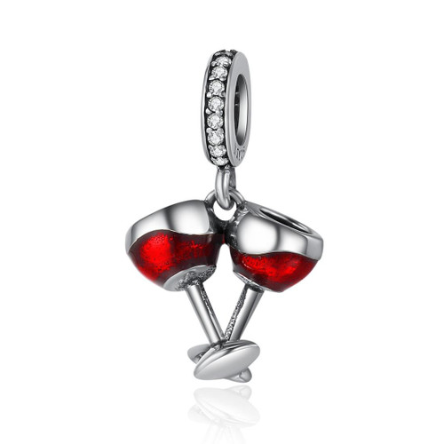 S925 Sterling Silver Personalized Red Wine Glass Beaded DIY Loose Beads Bracelet Accessories