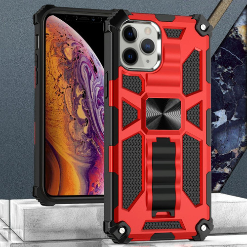 For iPhone 12 Pro Max Armor Shockproof TPU + PC Magnetic Protective Case with Holder(Red)