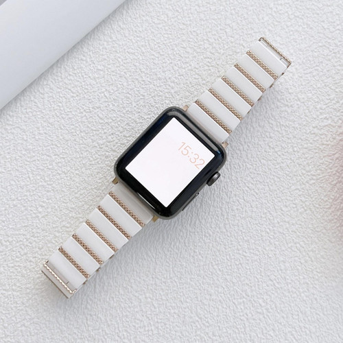 Ceramic One-bead Steel Strap Watch Band For Apple Watch Ultra 49mm&Watch Ultra 2 49mm / Series 9&8&7 45mm / SE 3&SE 2&6&SE&5&4 44mm / 3&2&1 42mm(White Rose Gold) Ceramic One-bead Steel Strap Watch Band For Apple Watch Ultra 49mm&Watch Ultra 2 49mm / Series 9&8&7 45mm / SE 3&SE 2&6&SE&5&4 44mm / 3&2&1 42mm(White Rose Gold)