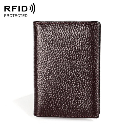 KB156 Antimagnetic RFID Men Leather Card Bag Card Holder(Coffe)