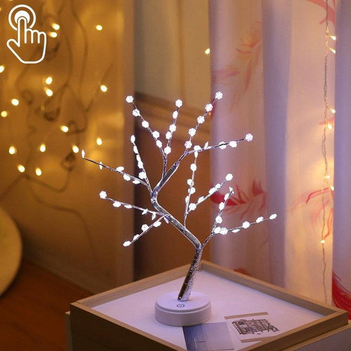 LED Snowflake Tree Copper Wire Table Lamp Creative Decoration Touch Control Night Light (White Light)