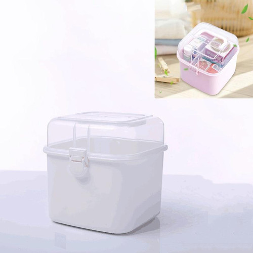 Multifunctional Transparent Plastic Cosmetic Storage Box Household Supplies Storage Pill Box(White)