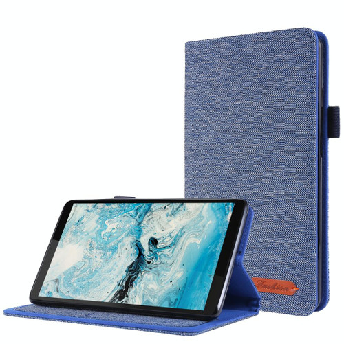 For Lenovo Tab M7 Horizontal Flip TPU + Fabric PU Leather Protective Case with Name Card Clip(Dark Blue)