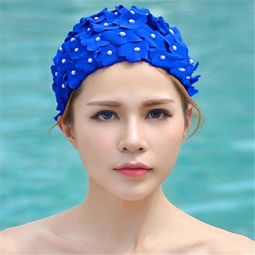 Pearl Three-dimensional Handmade Flower Swimming Cap for Women(Royal Blue) Pearl Three-dimensional Handmade Flower Swimming Cap for Women(Royal Blue)