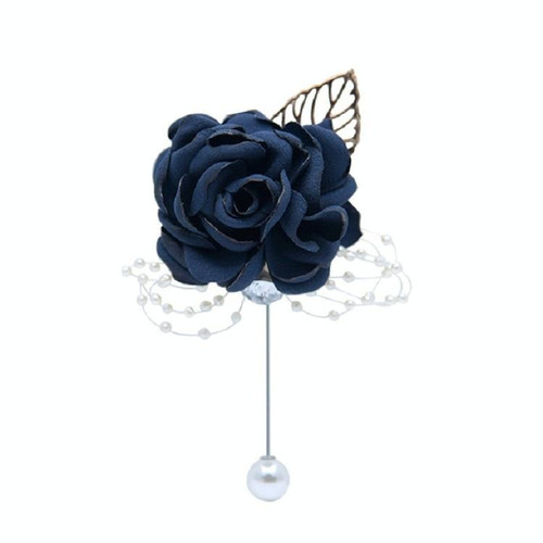 Cloth Flower Pearl Brooch Coat Accessories(Dark Blue)