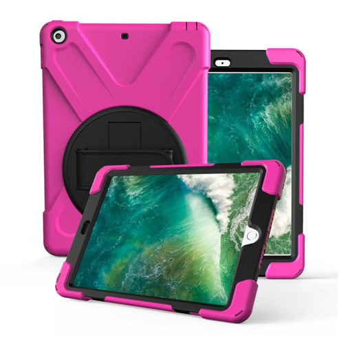 For iPad Pro10.5 / Air 10.5 2019 360 Degree Rotation PC + Silicone Protective Case with Holder & Hand-strap(Rose Red)