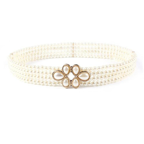 Wild Pearl Diamond Flower Belt Belt Dress Decorative Waist Chain for Women, Length:66cm(White)