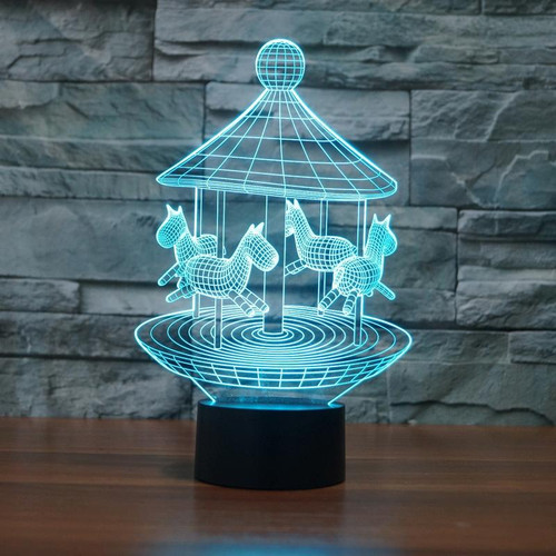 Carousel Black Base Creative 3D LED Decorative Night Light, USB with Touch Button Version