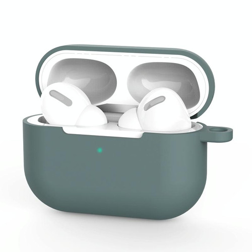 For AirPods Pro Silicone Wireless Earphone Protective Case Cover with Lanyard Hole(Dark Green)