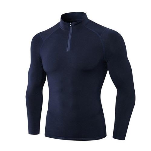 Autumn And Winter Plus Velvet Half Zipper Long-sleeved Slim Fit Sportswear For Men (Color:Navy Blue Size:L)