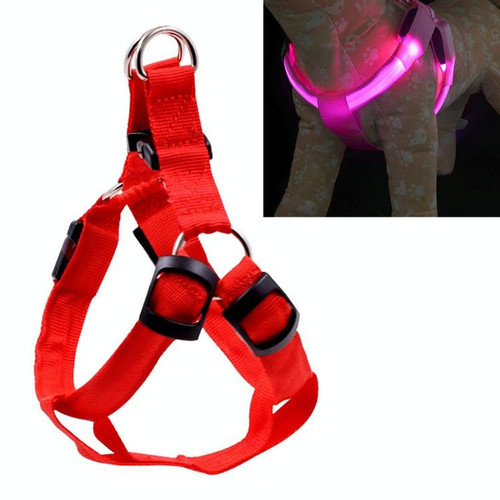 Double Sided LED Light Pet Harness Nylon Cat Dog Chest Strap Leash, Size:M(Red)