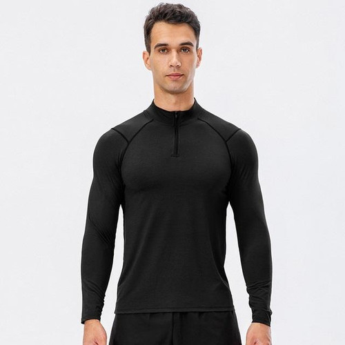 Autumn And Winter Half Zipper Long-sleeved Slim Fit Sportswear For Men (Color:Black Size:S)