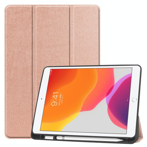 For iPad 10.2 2021 / 2020 / 2019 Custer Texture Horizontal Flip Smart TPU Leather Case with Sleep / Wake-up Function & Three-folding Holder & Pen Slot(Rose Gold)