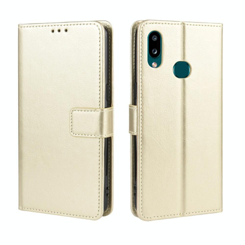 For Galaxy A10s Retro Crazy Horse Texture Horizontal Flip Leather Case with Holder & Card Slots & Photo Frame(Gold)