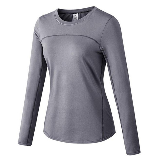 Fall And Winter Plus Velvet Quick-drying Stretch Yoga Long-sleeved Shirt for Ladies (Color:Grey Size:XL) Fall And Winter Plus Velvet Quick-drying Stretch Yoga Long-sleeved Shirt for Ladies (Color:Grey Size:XL)